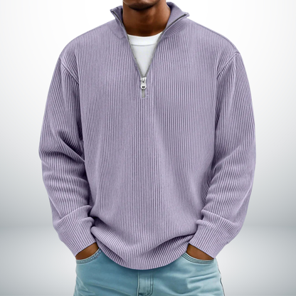 Mysig ribbad tröja med halv dragkedja