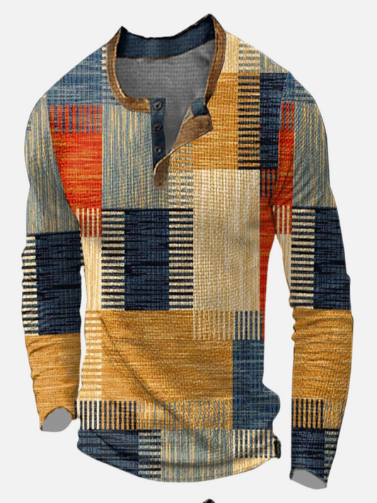 Fré snygg henley-tröja med geometriskt mönster