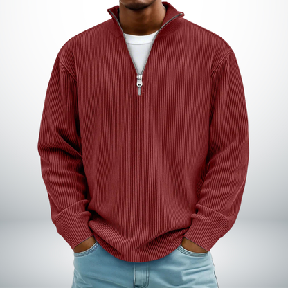 Mysig ribbad tröja med halv dragkedja